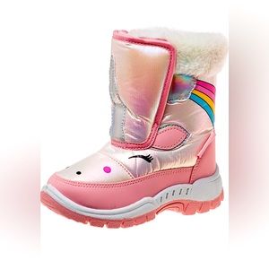 NWT Toddler Girl Unicorn Snow Boots with Rainbow Faux Fur Lining - Size T10